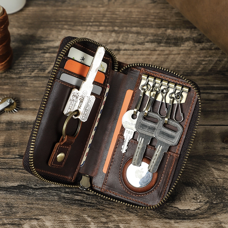 CONTACT'S กระเป๋าสตางค์หนังแท้ มีซิป คุณภาพสูง สําหรับใส่บัตร กุญแจ กุญแจ แม่บ้า