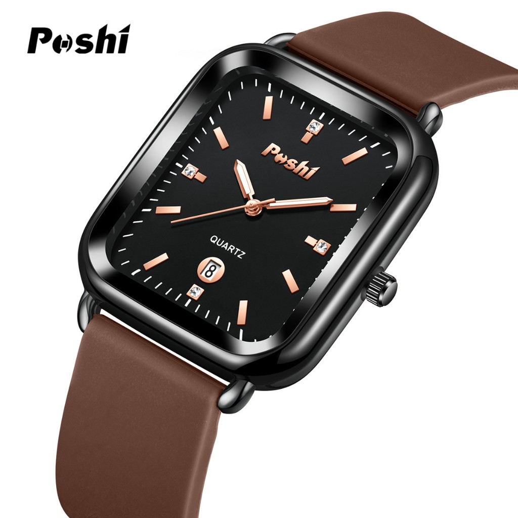 Poshi นาฬิกาข้อมือควอตซ์แฟชั่น สายซิลิโคน ทรงสี่เหลี่ยม สไตล์สปอร์ต เรียบง่าย สํ