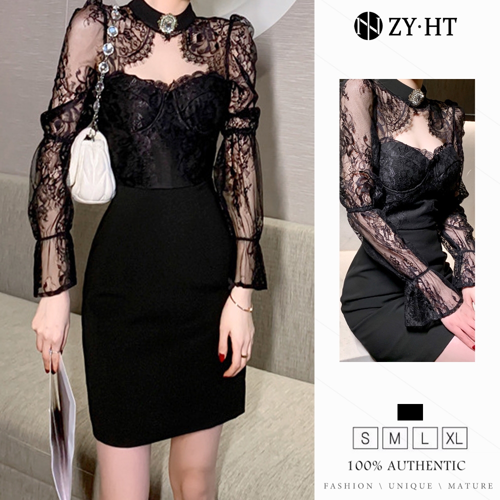 ZYHT เดรสผู้หญิง เดรส สีดำ เดรส พันบั้นท้าย เดรส เส้นใยสังเคราะห์  เดรสทำงาน เดรสไฮโซ เดรสไปงานแต่ง เดรสออกงาน เดรสปาร์ตี้ ชุดราตรี 4604