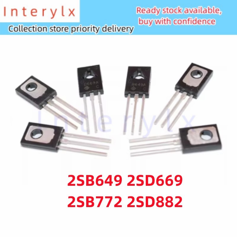 10PCS 2SB649 2SD669 2SB772 2SD882 2SD669A D669 B649 B772 D882 TO-126 TO126 ปลั๊กตรง