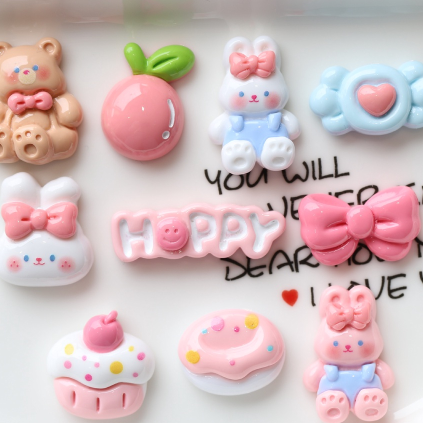 โบว์เรซิ่น ลายการ์ตูนกระต่ายน่ารัก แวววาว แฮนด์เมด DIY สําหรับทําเครื่องประดับ เค้ก ขายส่ง