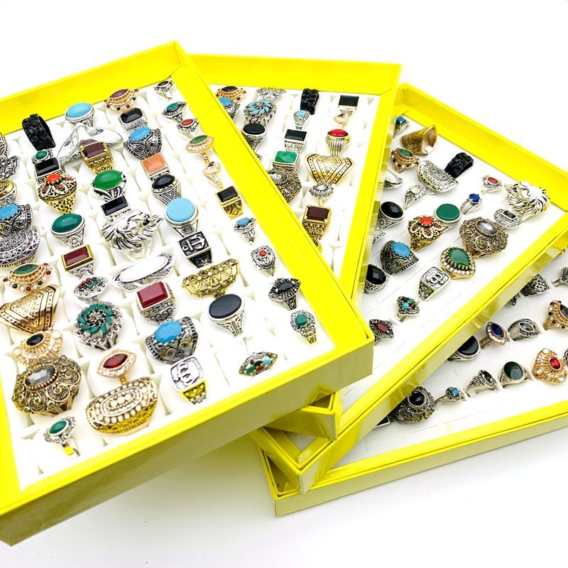 50ชิ้นแหวนสําหรับผู้หญิงแฟชั่นเครื่องประดับสไตล์ชาติพันธุ์ย้อนยุคพร้อมกล่องแสดง - รูปที่ 4