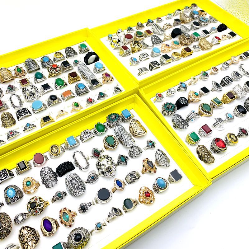 50ชิ้นแหวนสําหรับผู้หญิงแฟชั่นเครื่องประดับสไตล์ชาติพันธุ์ย้อนยุคพร้อมกล่องแสดง - รูปที่ 5