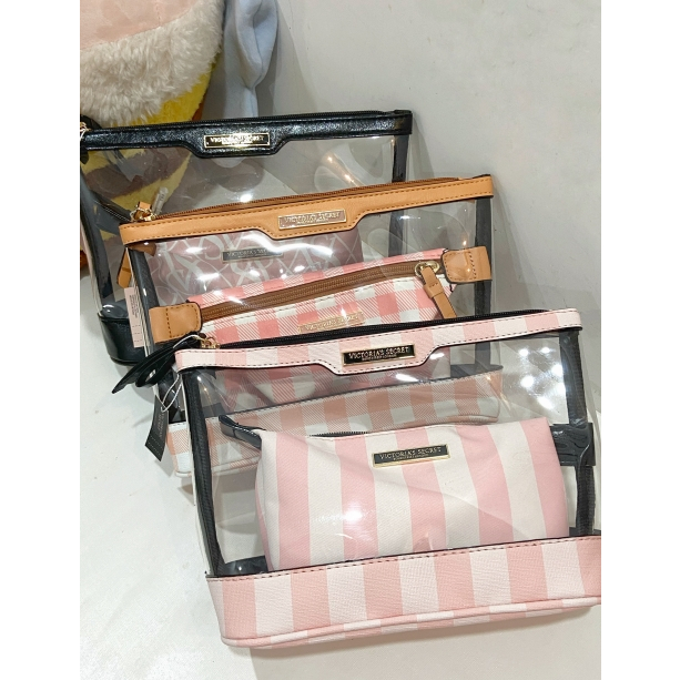 Victoria 's Secret Three Piece Washed Cosmetic Bag Clear Storage