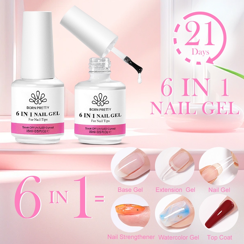 Born PRETTY กาวติดเล็บเจล UV LED 15 มล. แห้งเร็ว 6-in-1 DIY
