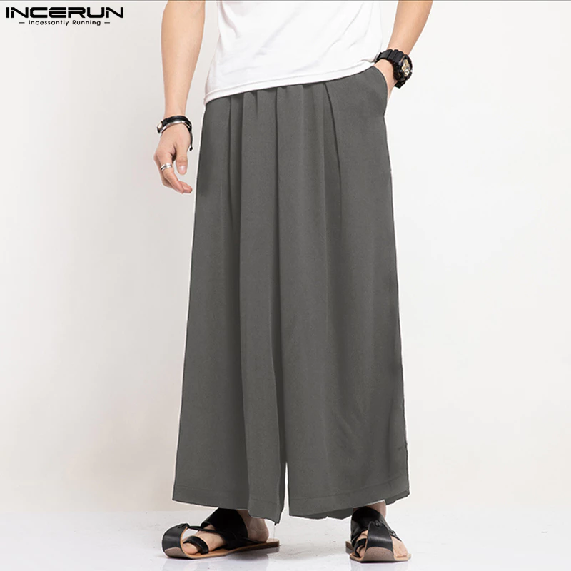 Incerun กางเกงขายาว ทรงหลวม ทรงตรง สีเข้ม สําหรับผู้ชาย