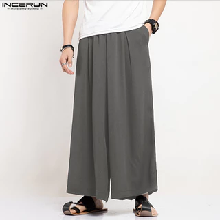 Incerun กางเกงขายาว ทรงหลวม ทรงตรง สีเข้ม สําหรับผู้ชาย