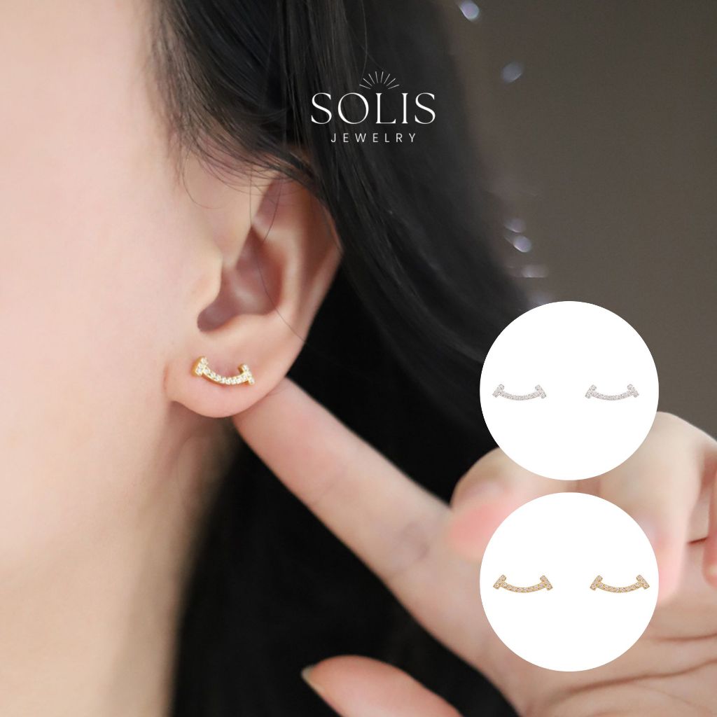 * เครื่องประดับกันน้ำ * ต่างหูเพชร รอยยิ้ม สำหรับผู้หญิง 18k ชุบทอง ต่างหูขนาดเล็กต่างหูเงิน * เหล็กไทเทเนียมสแตนเลสเครื่องประดับ แพ้ง่าย ต่างหูอุปกรณ์เสริมสำหรับผู้หญิง * ต่างหูทอ