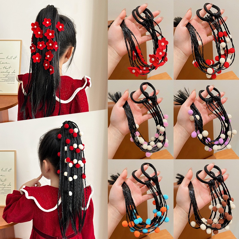 1 ชิ้น ใหม่ น่ารัก เด็กผู้หญิง ดอกไม้สีแดง วิกผมหางม้า ที่คาดผม ยางรัดผม เครื่องประดับผม
