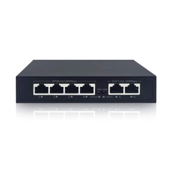 48V POE switch 60W 10/100Mbps 250m ฟังก์ชั่น 4+2 พอร์ต POE switch