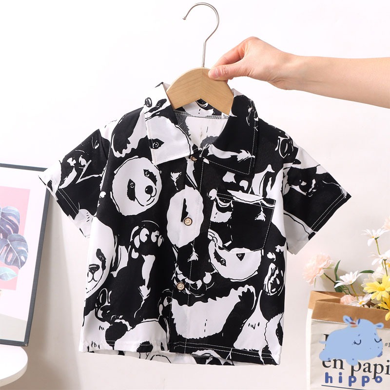 เสื้อเชิ้ตแขนสั้น คอปก พิมพ์ลาย ระบายอากาศ สวมใส่สบาย สไตล์เกาหลี สําหรับเด็ก 80-160 ซม. พร้อมส่ง Short-sleeved shirt【Hippobaby20】