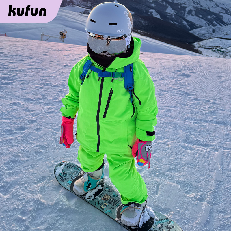 Kufun ชุดสกีเด็ก ชุดมืออาชีพ บอร์ดเดี่ยว อุปกรณ์บอร์ดคู่ เสื้อโค้ทกันน้ํา สําหรับเด็ก
