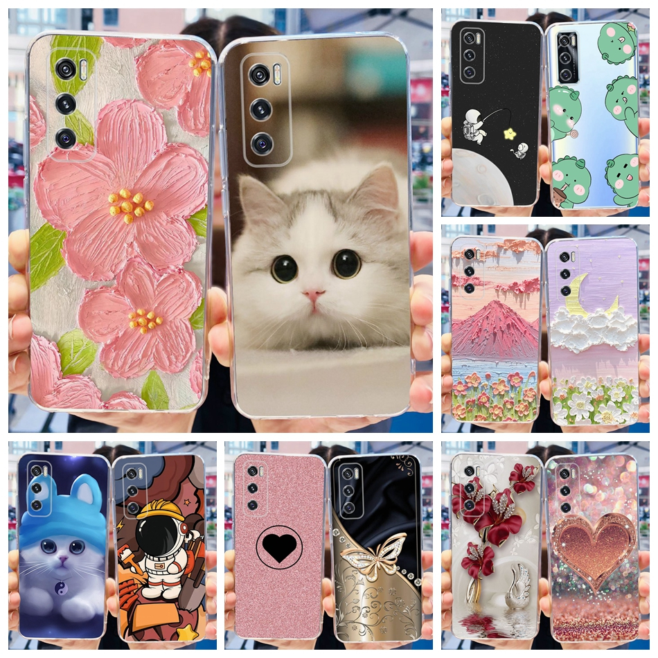 เคสโทรศัพท์มือถือ ซิลิโคนนิ่ม TPU ลายดอกไม้ แมวน่ารัก สําหรับ Vivo V20 SE V2022 V2023 V20se V 20SE 4G