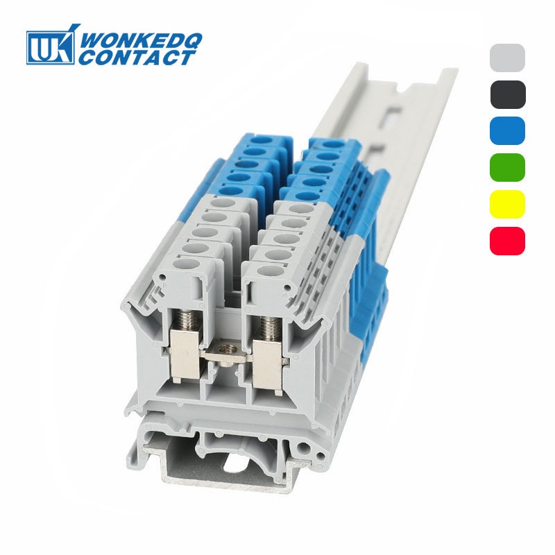 10 ชิ้น UK 6N DIN Rail Terminal Block สกรูการเชื่อมต่อ 0.2-6mm2 24-8AWG ขั้วต่อสายไฟไฟฟ้า UK6N