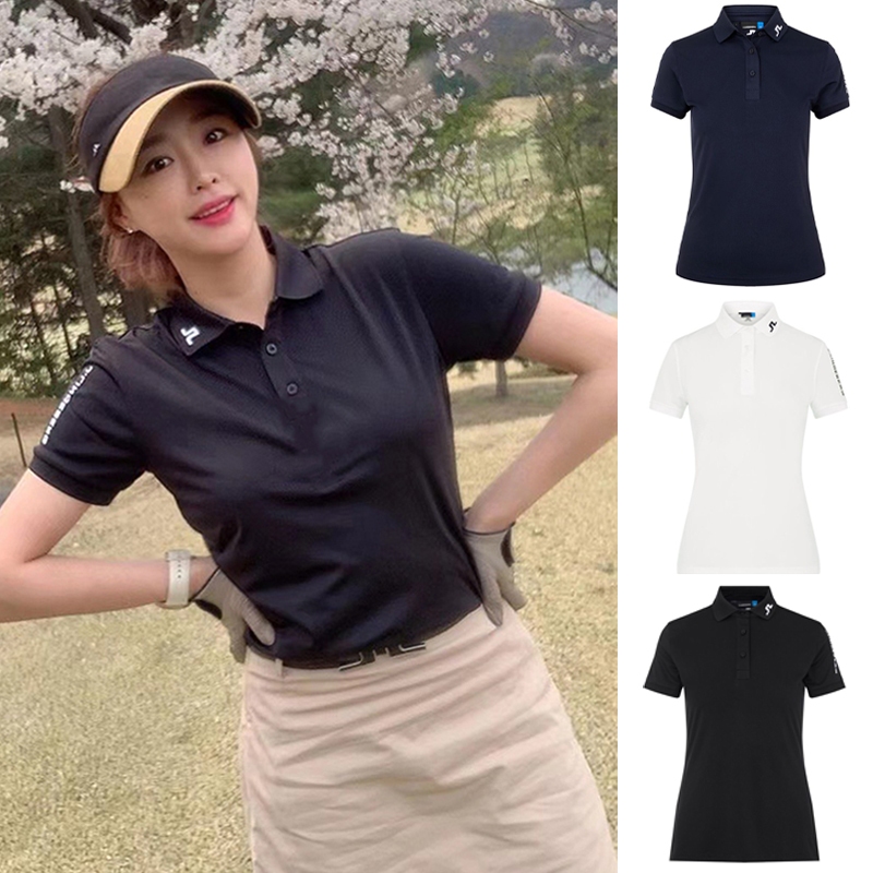 ฤดูร้อนใหม่กอล์ฟผู้หญิงเสื้อโปโลแขนสั้นสลิมฟิตยืดหยุ่นระบายอากาศป้องกันการหดน้ําและป้องกันการกัดเสื้อยืดกีฬาสันทนาการกลางแจ้งคุณภาพสูง