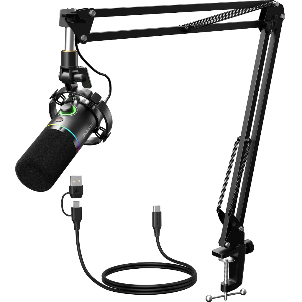 Maono PD200XS ไมโครโฟนไดนามิก USB XLR โหมดคู่ ไมโครโฟนไดนามิก RGB ไมค์ไดนามิก USB ไมค์เล่นเกม XLR สําหรับ PC, โทรศัพท์, สตรีมมิ่งสด, พอดคาสต์, บันทึก, เล่นเกม