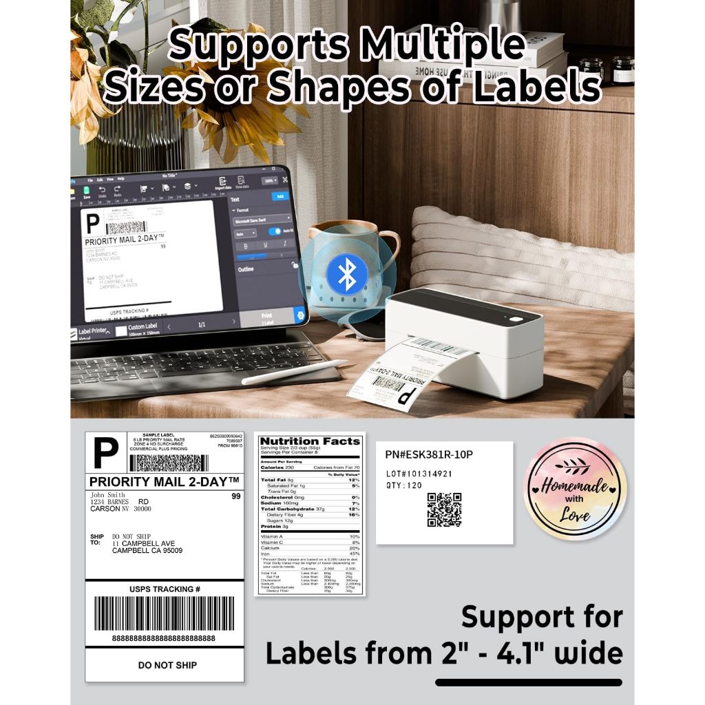 Phomemo 241BT เครื่องปริ้นใบปะหน้า เครื่องพิมพ์สติ๊กเกอร์ บาโค้ด Bluetooth Thermal Printer
