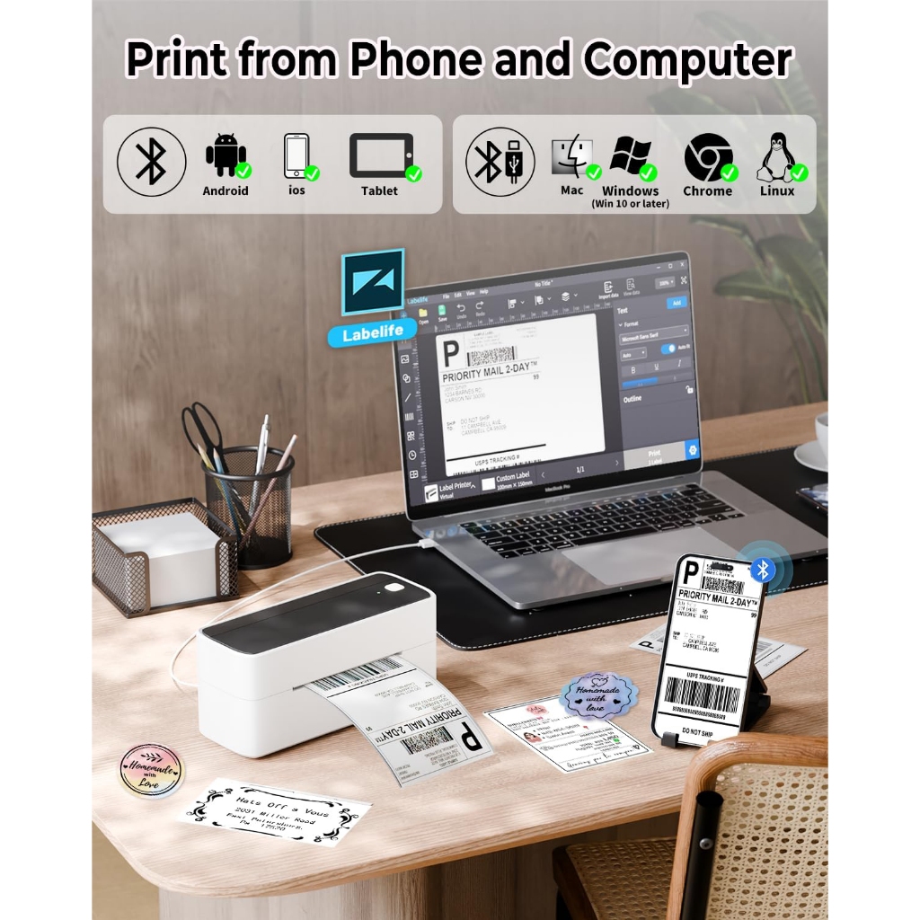 Phomemo 241BT เครื่องปริ้นใบปะหน้า เครื่องพิมพ์สติ๊กเกอร์ บาโค้ด Bluetooth Thermal Printer