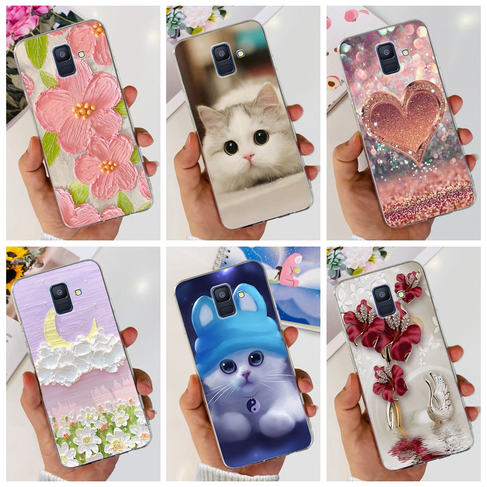 เคสโทรศัพท์ซิลิโคน TPU แบบนิ่ม ลายดอกไม้ แมวน่ารัก สําหรับ Samsung Galaxy A6 (2018) SM-A600F A600G A6+ (2018) SM-A605F A605G A6 A 6 Plus 2018