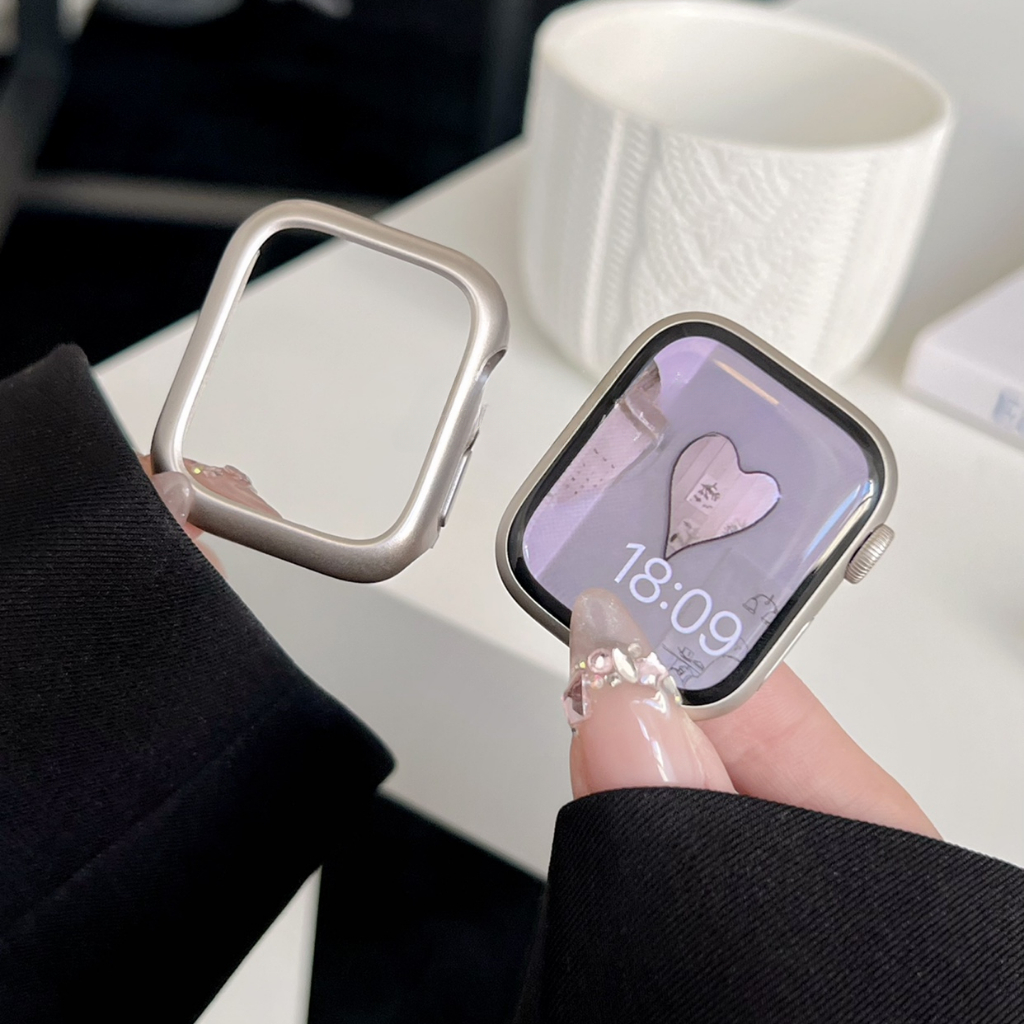 เคสนาฬิกาข้อมือ กันชน กรอบกระจกนิรภัย ลายดาว สีอ่อน สําหรับ Apple Watch case 49 มม. 45 มม. 41 มม. 44 มม. 40 มม. 42 มม. 38 มม. Iwatch Series 8 Ultra 7 6 SE 5 4 3 2 1