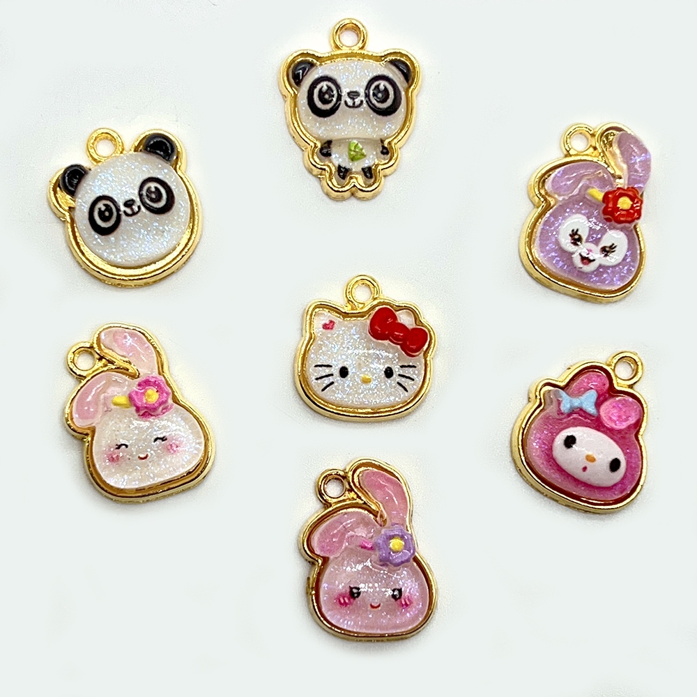 จี้โลหะผสม รูปการ์ตูนสัตว์ แมว แพนด้า กระต่าย เครื่องประดับ DIY สําหรับทําเครื่องประดับ 4 ชิ้น
