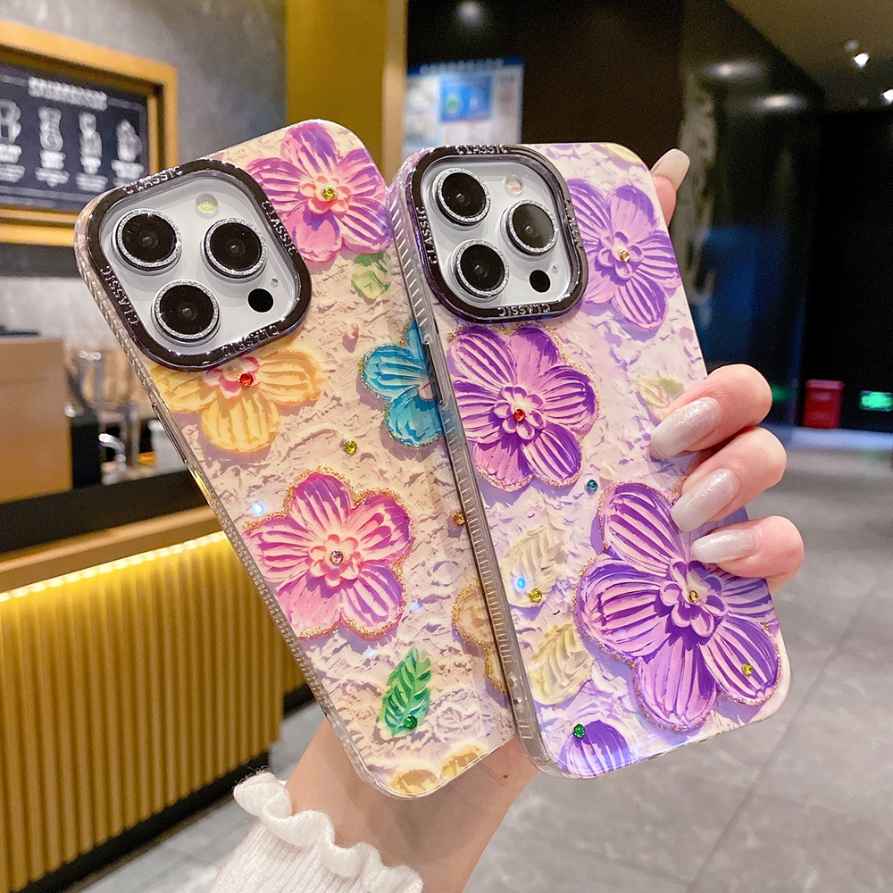 เคสโทรศัพท์มือถือ กันกระแทก ลายดอกไม้ ประดับเพชร หลากสี สําหรับ iPhone 14 15 Plus 12 13 11 Pro Max 15promax 14pro 14plus 11pro 15pro 15plus