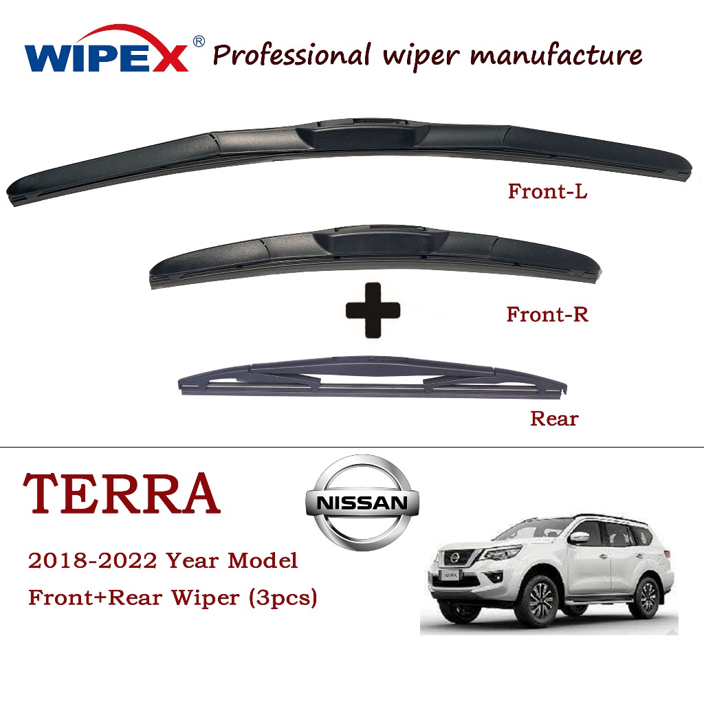 (wipex Quality)ชุดใบปัดน้ําฝนกระจกรถยนต์ ด้านหน้า และด้านหลัง แบบไฮบริด สําหรับ Nissan Terra 2018 ถึง 2022