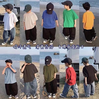 เสื้อยืดเด็กแขนสั้นสีพื้น 6 สี ผ้าคุณภาพดี เนื้อนิ่ม ใส่ได้ทุกวัน