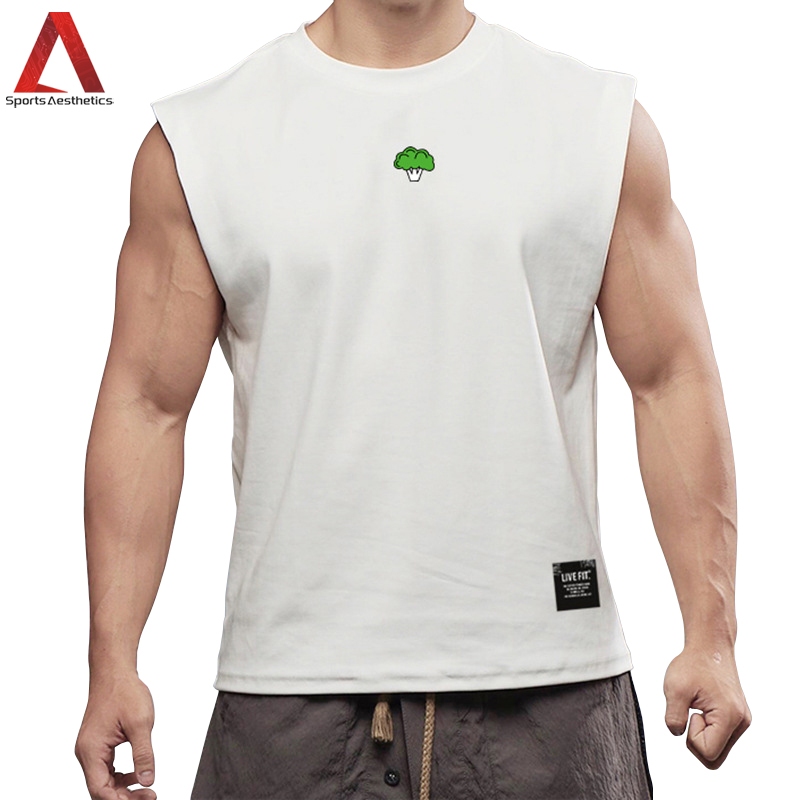 Live FIT เสื้อกล้ามลําลอง แขนกุด ไหล่กว้าง ผ้าฝ้าย ทรงหลวม สําหรับผู้ชาย เหมาะกับการเล่นฟิตเนส กีฬา