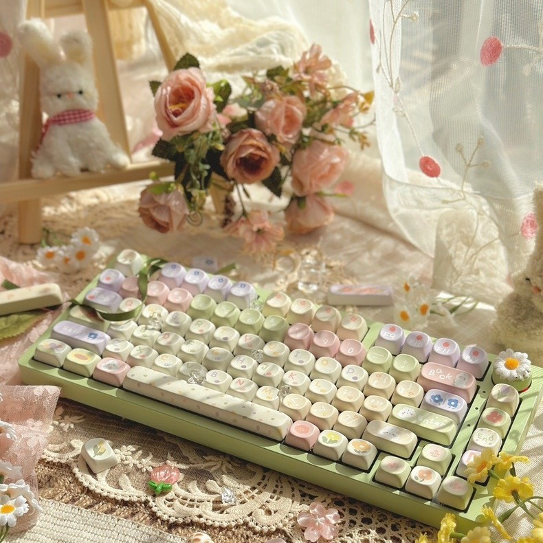 130+ คีย์ หนังสือภาพดอกไม้แล Keycaps MOA/SOA ความสูง PBT วัสดุ ระเหิดความร้อนห้าด้าน Keycap แป้นพิมพ์เครื่องกล น่ารัก keycap พอดีกับ 61/68/75/84/87/96/98/104/108
