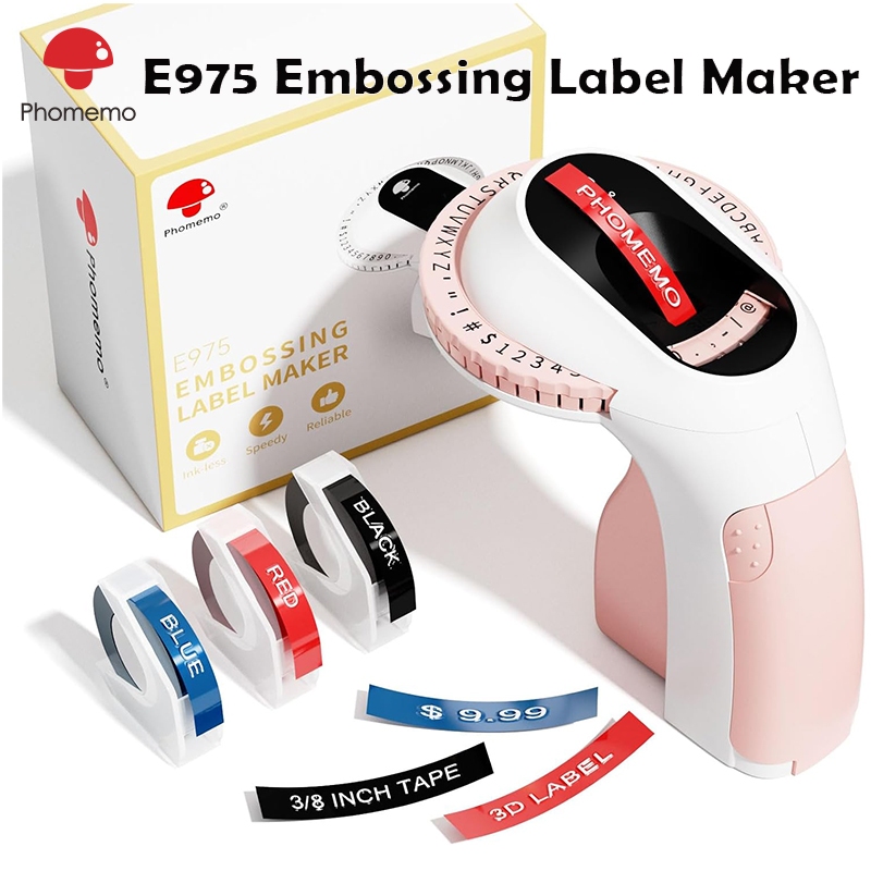Phomemo E975 เครื่องทําฉลาก ลายนูน หลากสี เครื่องทําฉลากสติกเกอร์ ลายนูน 3D มีกาวในตัว แบบพกพา DIY