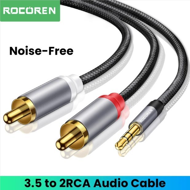 <Rocoren> สายเคเบิล RCA แจ็ค 3.5 เป็น 2 RCA ตัวผู้ สําหรับเครื่องขยายเสียงสเตอริโอ HiFi โฮมเธียเตอร์