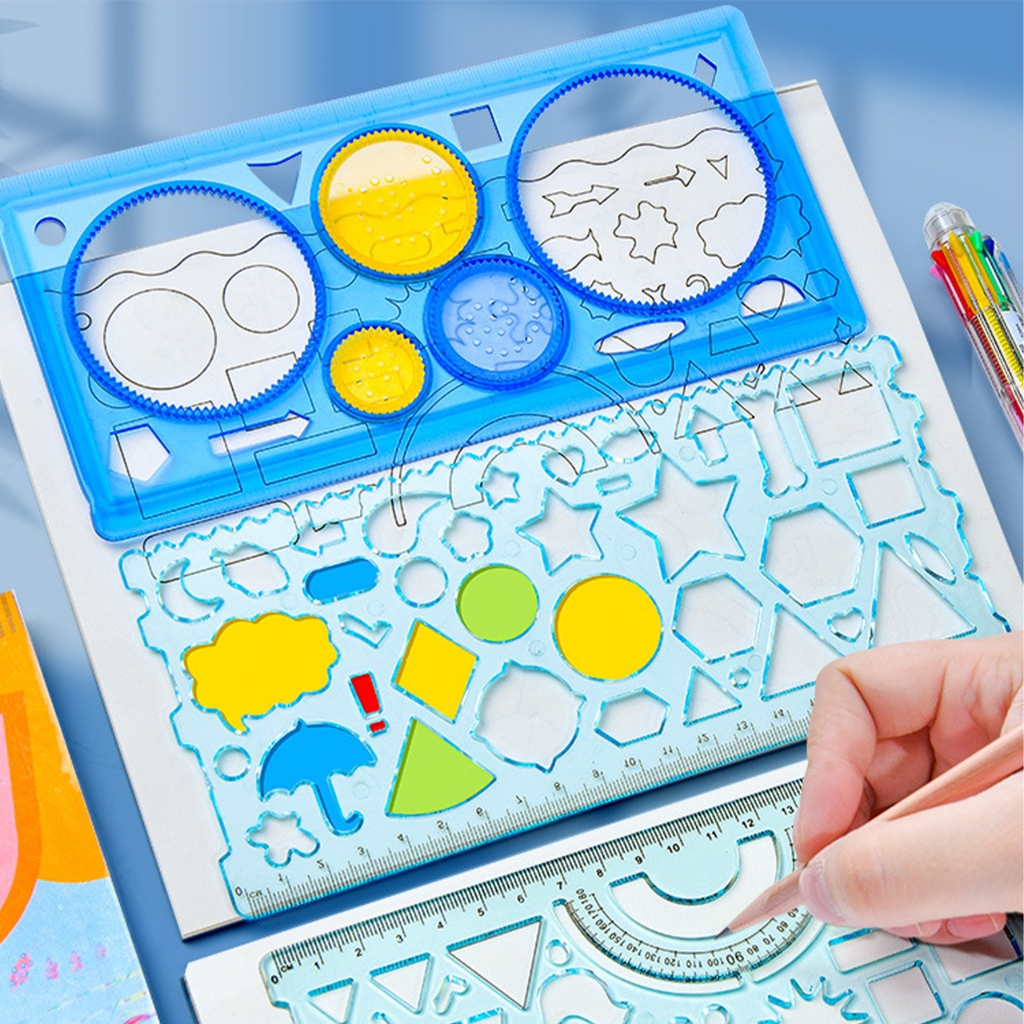 ไม้บรรทัด แม่แบบ ไม้บรรทัด รูปเรขาคณิต ดอกไม้ เครื่องเขียน อเนกประสงค์ สําหรับนักเรียน WJ203