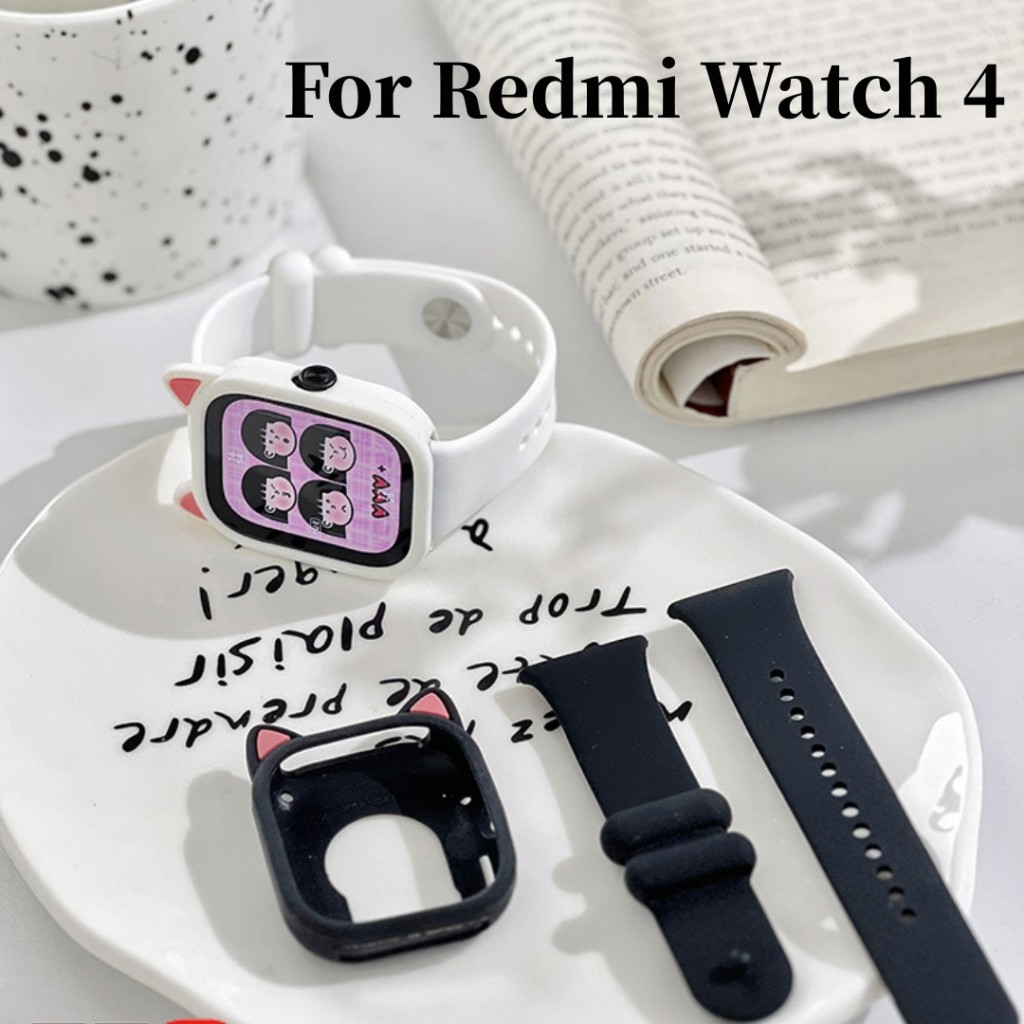 สําหรับ Xiaomi Redmi Watch 4 สายรัด ที่ปิดหูแมว เคสซิลิโคน สําหรับ Redmi Watch4 หูน่ารัก สายรัดข้อมือ