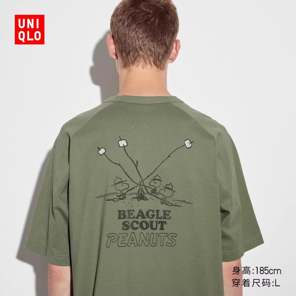 Un0 คู่ผู้ชายและผู้หญิง PEANUTS พิมพ์ T Snoopy แขนสั้นสไตล์ใหม่