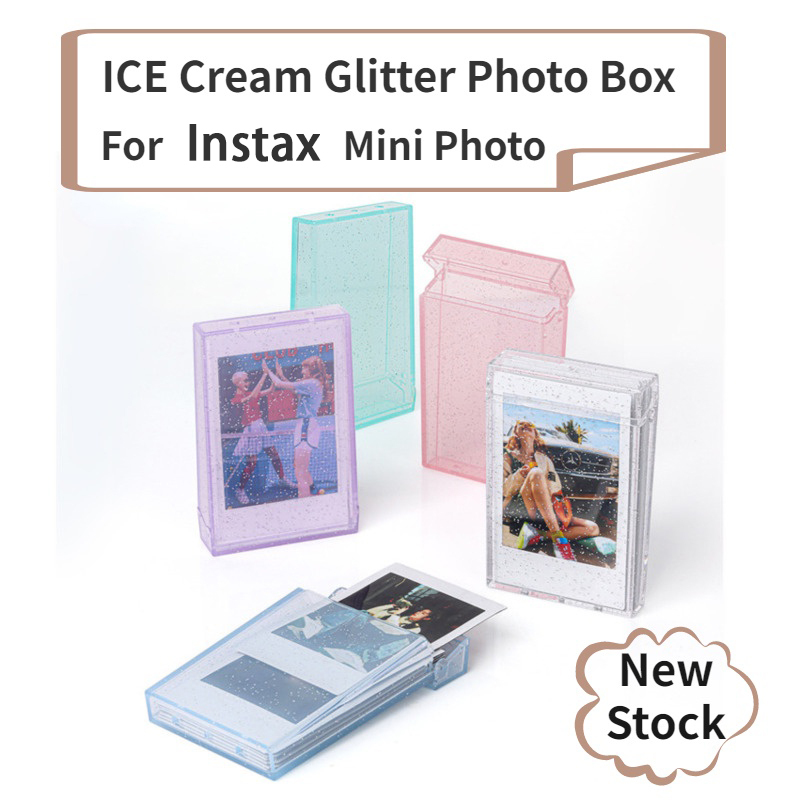กรอบรูปไอศครีม แต่งกลิตเตอร์ ขนาด 3 นิ้ว แบบพกพา สําหรับ Instax Mini