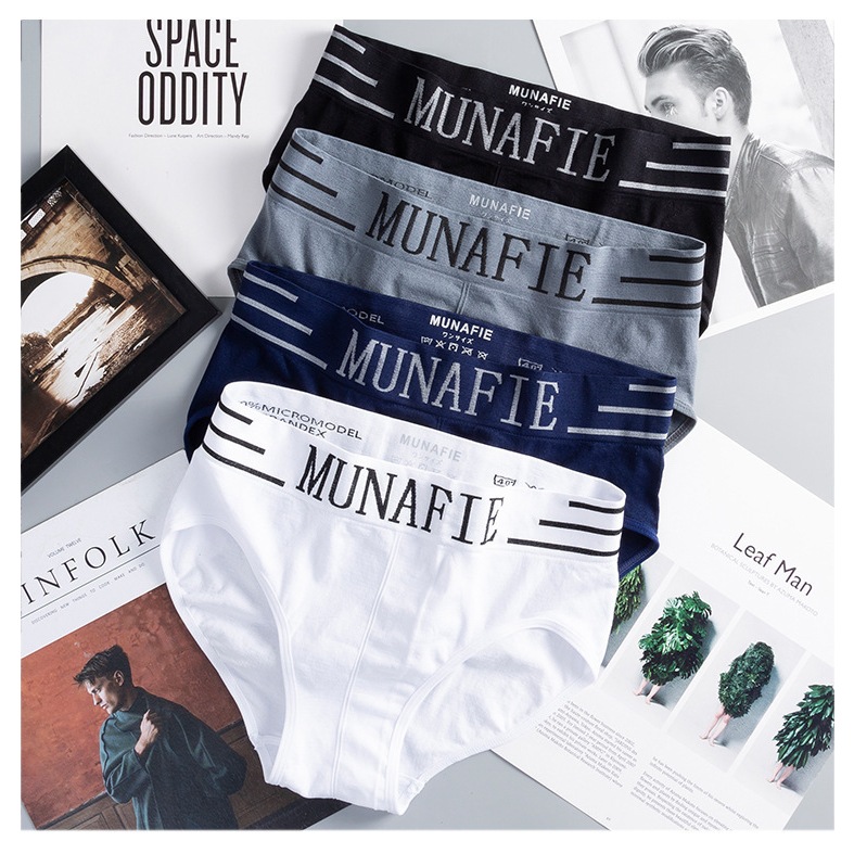 Munafie กางเกงชั้นใน ผ้าฝ้ายแท้ ทรงสามเหลี่ยม แบบยืดหยุ่น สําหรับผู้ชาย