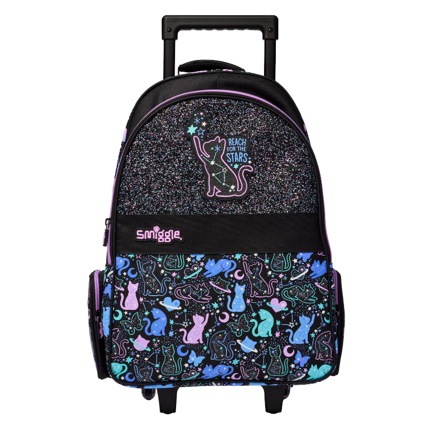 ใหม่ Smiggle Cat Wild กระเป๋าเป้สะพายหลัง พร้อมล้อเลื่อน มีไฟ