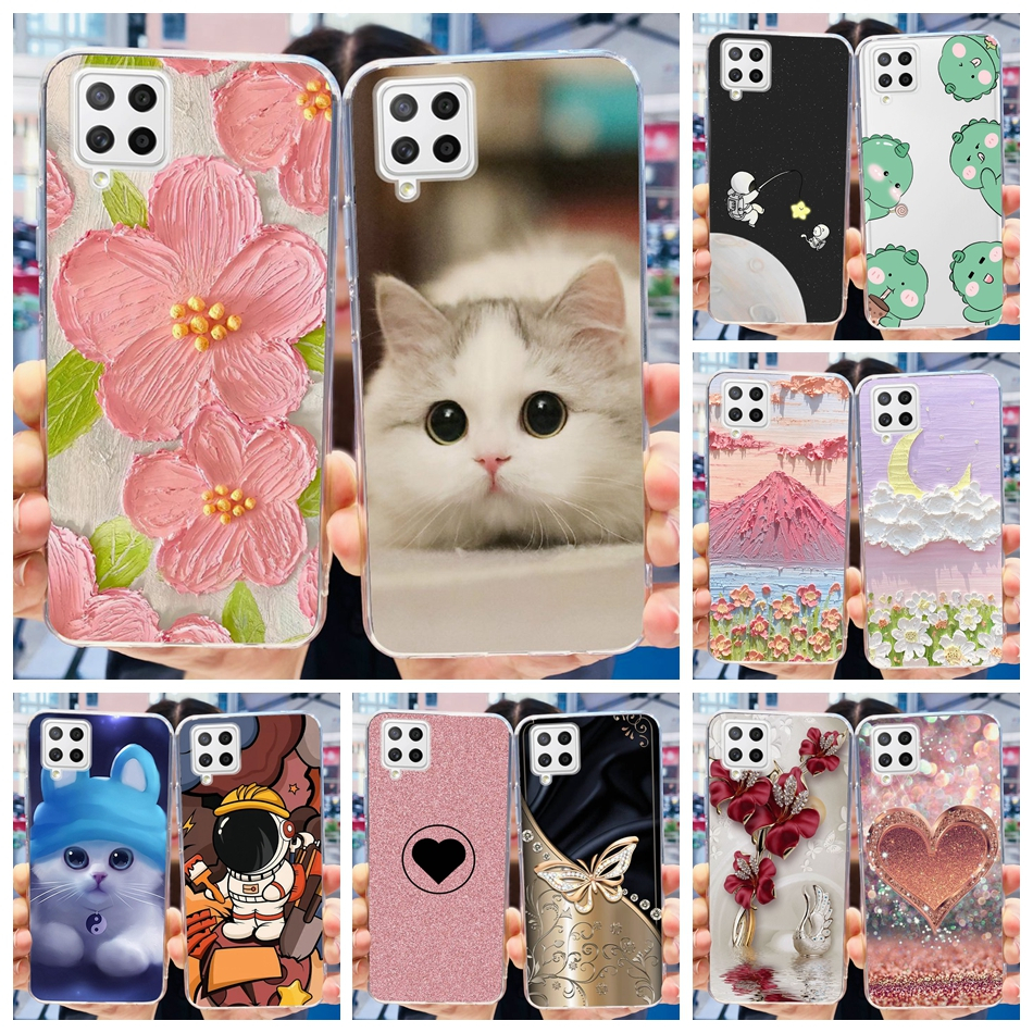 เคสโทรศัพท์ซิลิโคน TPU แบบนิ่ม ลายแมว และดอกไม้น่ารัก สําหรับ Samsung Galaxy A22 4G SM-A225F A225M A22
