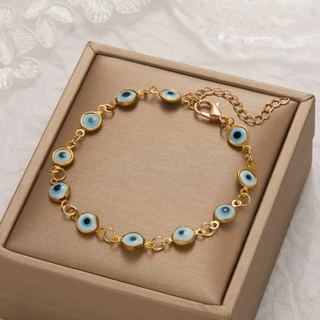 เครื่องประดับ สร้อยข้อมือ ชุบทอง 18k จี้ตาชั่วร้าย สีแดง สีฟ้า หลากสี เหมาะกับของขวัญ สไตล์วินเทจ แฟชั่นเรโทร สําหรับผู้ชาย และผู้หญิง
