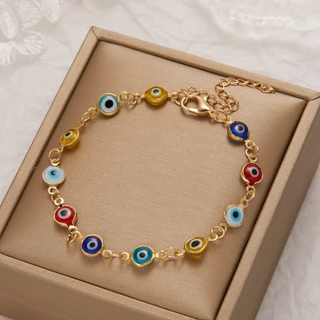 เครื่องประดับ สร้อยข้อมือ ชุบทอง 18k จี้ตาชั่วร้าย สีแดง สีฟ้า หลากสี เหมาะกับของขวัญ สไตล์วินเทจ แฟชั่นเรโทร สําหรับผู้ชาย และผู้หญิง