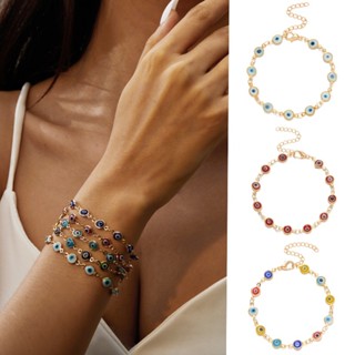 เครื่องประดับ สร้อยข้อมือ ชุบทอง 18k จี้ตาชั่วร้าย สีแดง สีฟ…