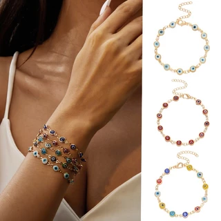 เครื่องประดับ สร้อยข้อมือ ชุบทอง 18k จี้ตาชั่วร้าย สีแดง สีฟ้า หลากสี เหมาะกับของขวัญ สไตล์วินเทจ แฟชั่นเรโทร สําหรับผู้ชาย และผู้หญิง