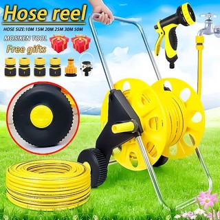 10m~50m Heavy Duty Garden Hose Reel Cart Adjustable Nozzle Spray Nozzle for Lawn Garden & Car Wash