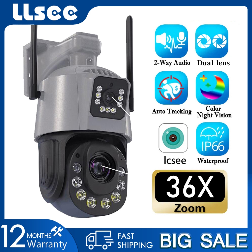 LLSEE ICSEE 36X Optical Zoom 8MP เลนส์คู่ไร้สาย WIFI กล้องวงจรปิดกันน้ำกลางแจ้ง 360 กล้องเฝ้าระวัง PTZ พูดคุยสองทางสี Night Vision