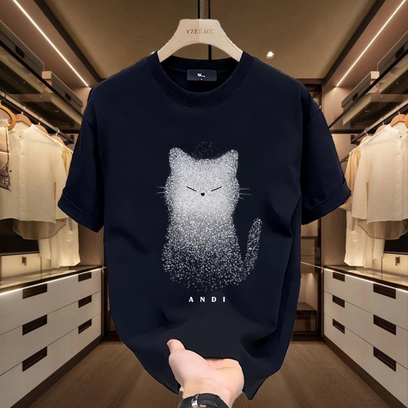 เสื้อยืดคอกลม แขนสั้น ผ้าฝ้าย พิมพ์ลายแมวอเมริกัน ทรงหลวม สไตล์สตรีท ฤดูร้อน สําหรับผู้ชาย และผู้หญิง (มีขนาดใหญ่)