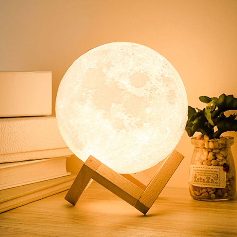 โคมไฟ LED รูปดวงจันทร์ 3D ทรงกลม ชาร์จ USB ปรับความสว่างได้ หลากสี สําหรับตกแต่งบ้าน ห้อง ของขวัญ