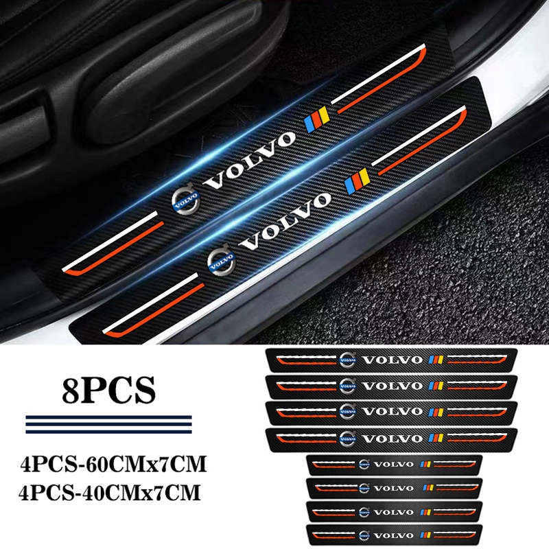 คาร์บอนไฟเบอร์พื้นผิวรถเหยียบ Sill Strip Anti-scratch และสวมใส่สติกเกอร์ป้องกันสําหรับ Volvo S90 S60