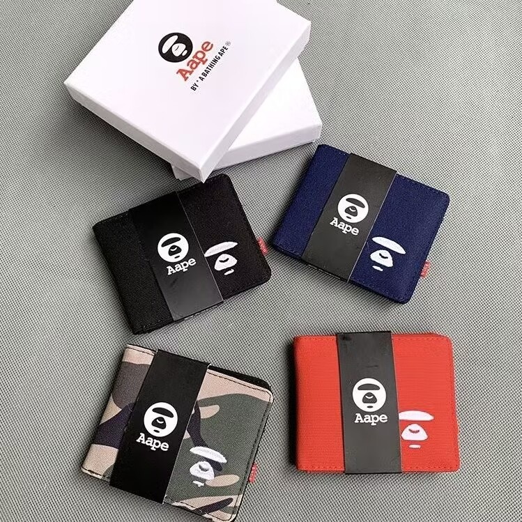 A BATHING APE Bape กระเป๋าสตางค์ใบสั้น AAPE A สําหรับใส่เหรียญ บัตร APE