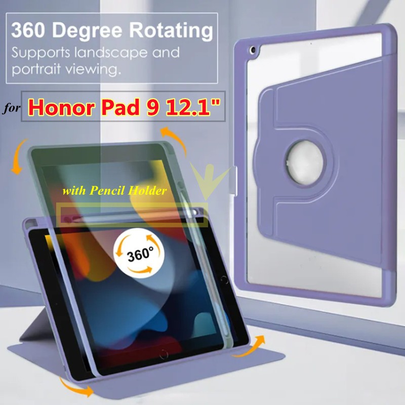 360° กรณีหมุนพร้อมที่ใส่ดินสอสําหรับ HUAWEI Honor Pad 9 12.1 นิ้ว 2023 สําหรับ Honor Pad9 Honor แท็บ
